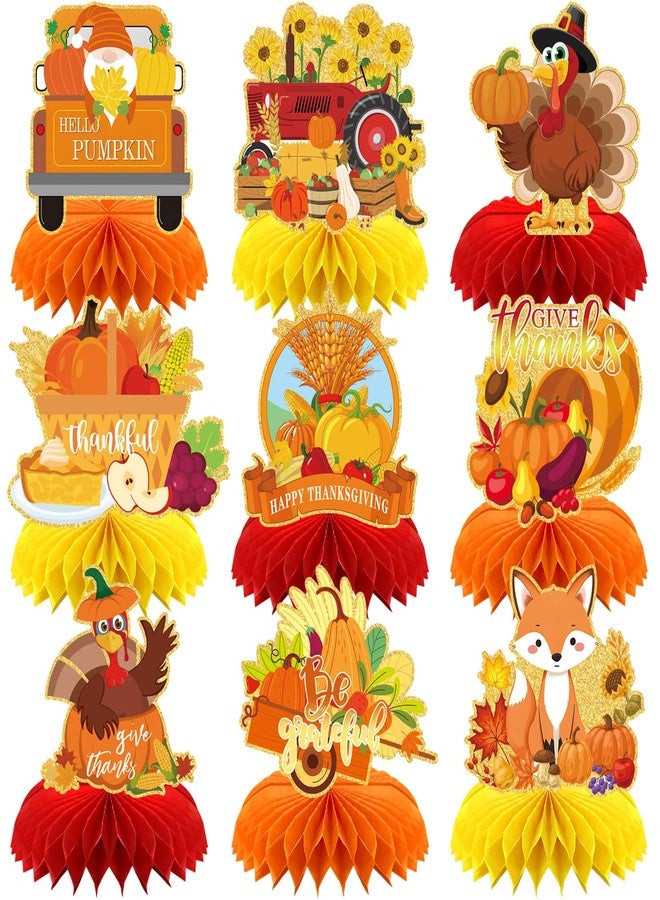 Qpout 9PCS Fall Party Decorations Honeycomb Centerpieces, Thanksgiving Table Centerpieces for Dinner Table, Autumn Honeycomb Decor for Friendsgiving & Fall Festival - Image 1
